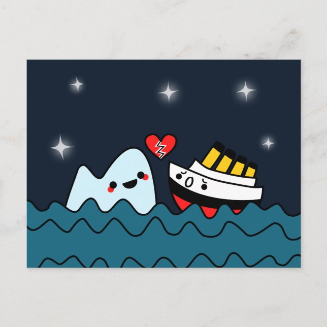 Kawaii Titanic Ship Iceberg Herzerbrochene Postkar Postkarte (Vorderseite)