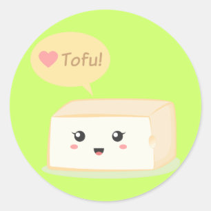 Kawaii Tofu, das Menschen bittet, Tofu zu lieben Runder Aufkleber