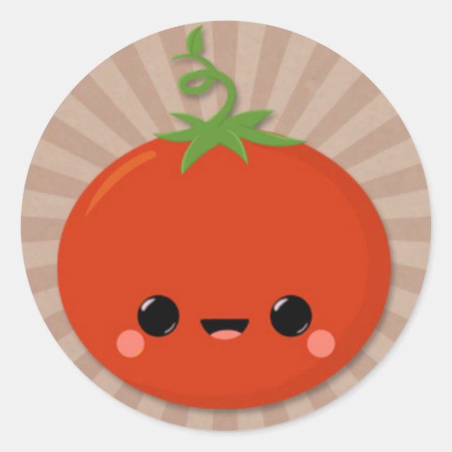 Kawaii Tomato auf braune Sternexplosion Runder Aufkleber (Vorderseite)