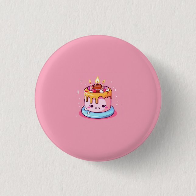 Kawaii-Torte Abzeichen/ Button/ Pin rosa Button (Vorderseite)