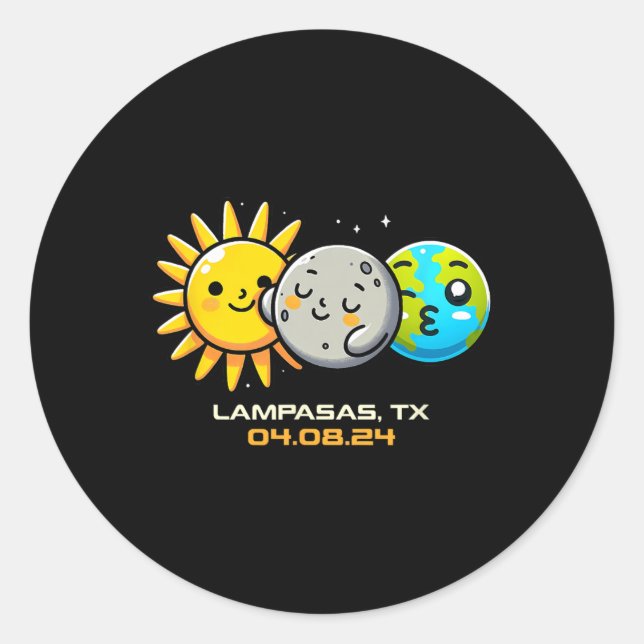 Kawaii Total Solar Eclipse Lampasas Texas Runder Aufkleber (Vorderseite)