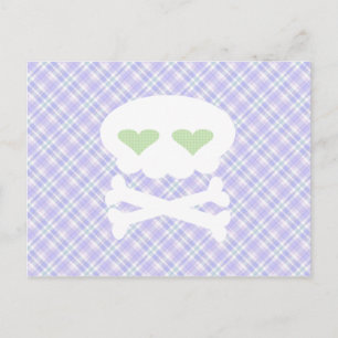 Kawaii-Totenkopf auf punkigem lila Karo Postkarte