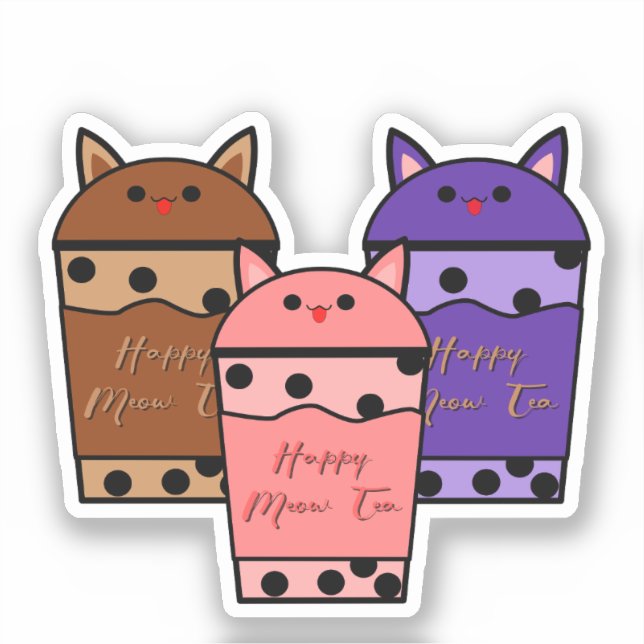 Kawaii Trio Meow Tea Vinyl Sticker (Vorderseite)