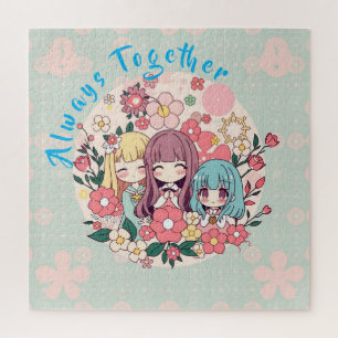 Kawaii Trio - Niedliche Anime Girls & Floral Vibes Puzzle