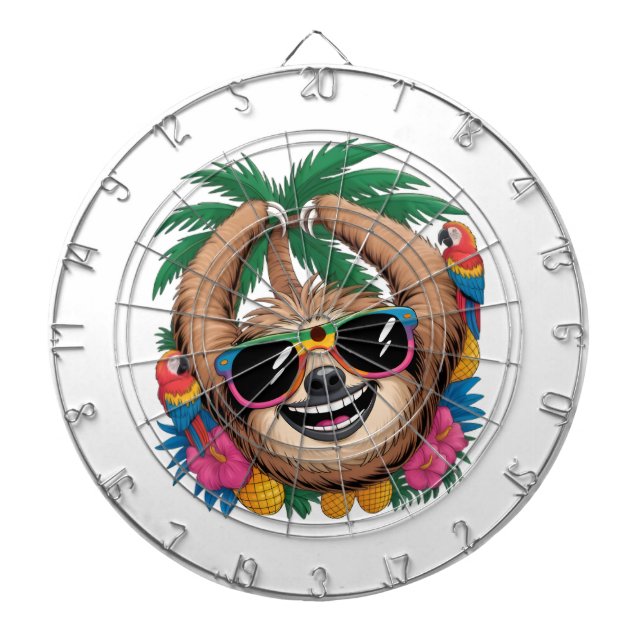 Kawaii Tropical Sloth – Cute Summer Vibes Rainbow  Dartscheibe (vorne)