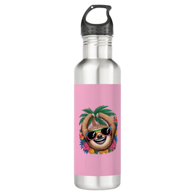 Kawaii Tropical Sloth – Cute Summer Vibes Rainbow  Edelstahlflasche (Vorderseite)
