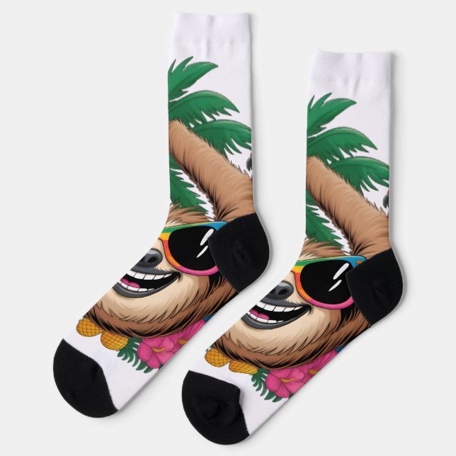 Kawaii Tropical Sloth – Cute Summer Vibes Rainbow  Socken (Linkes Detail)