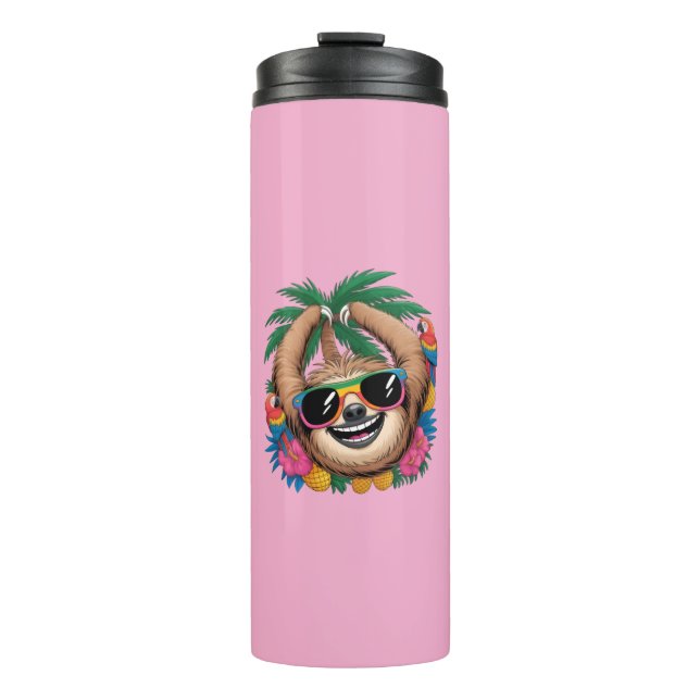 Kawaii Tropical Sloth – Cute Summer Vibes Rainbow  Thermosbecher (Vorderseite)