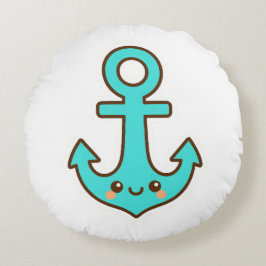 Kawaii Türkis Anchor - Whimsical & Cheerful Rundes Kissen
