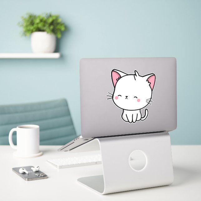 Kawaii Turkish Angora Cat Aufkleber (Laptop auf Schreibtisch)