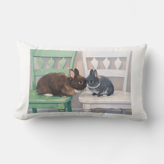 Kawaii Two Bunny Throw Pillow Cute Anemi Design Lendenkissen (Vorderseite)