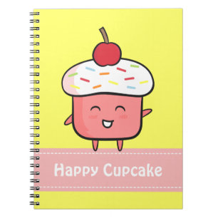 Kawaii und glücklicher rosa Cupcake mit Kirsche Notizblock