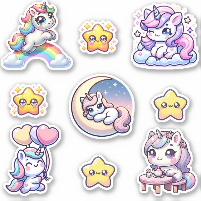 Kawaii Unicorn Fantasy Sticker Pack (Vorderseite)
