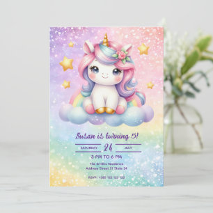 Kawaii Unicorn Girl's Geburtstagsparty Einladung