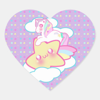 Kawaii Unicorn Herz-Aufkleber
