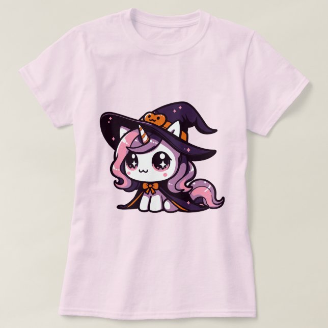 Kawaii Unicorn Hexe Niedliche Halloween Fantasy Ar T-Shirt (Design vorne)