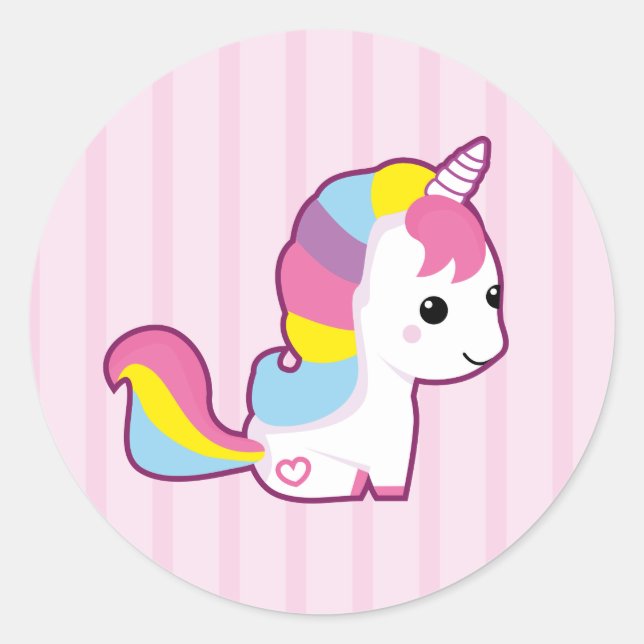 Kawaii Unicorn Runder Aufkleber (Vorderseite)