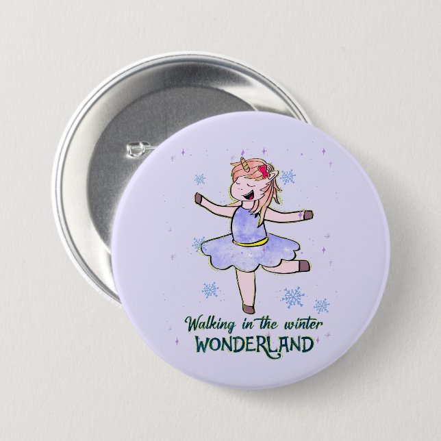 Kawaii Unicorn | Wandern im Winter Button (Vorne & Hinten)
