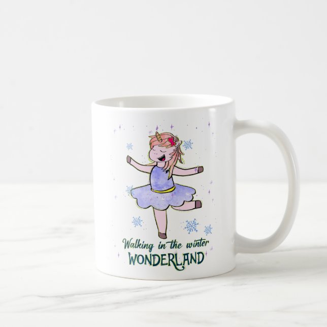 Kawaii Unicorn | Wandern im Winter Kaffeetasse (Rechts)