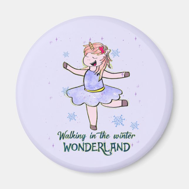 Kawaii Unicorn | Wandern im Winter Magnet (Vorne)