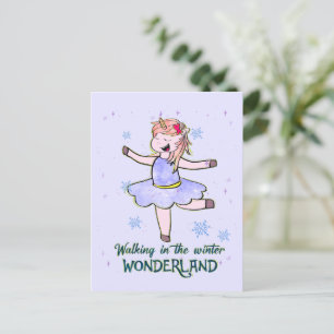 Kawaii Unicorn Wandern im Winter Postkarte