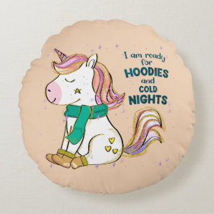 Kawaii Unicorn   Winter und Feiertage Rundes Kissen