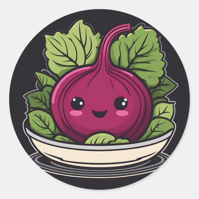 Kawaii Veggie Salad Beet Runder Aufkleber (Vorderseite)