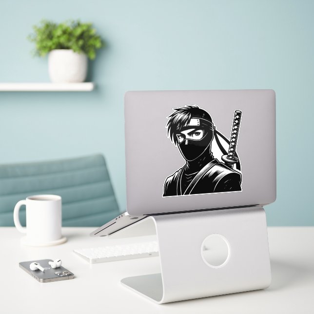 Kawaii Warrior Sticker – Cute Design (Laptop auf Schreibtisch)