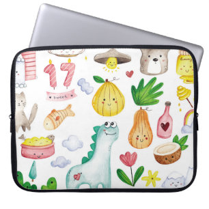 Kawaii Wasserfarbdoodles, Aufkleber fertig. Laptopschutzhülle