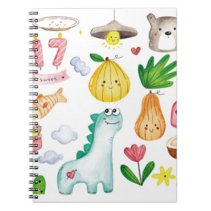 Kawaii Wasserfarbdoodles, Aufkleber fertig. Notizblock