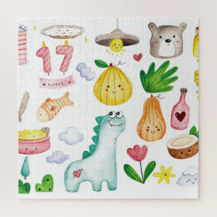 Kawaii Wasserfarbdoodles, Aufkleber fertig. Puzzle