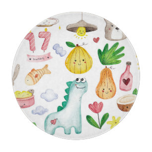 Kawaii Wasserfarbdoodles, Aufkleber fertig. Schneidebrett