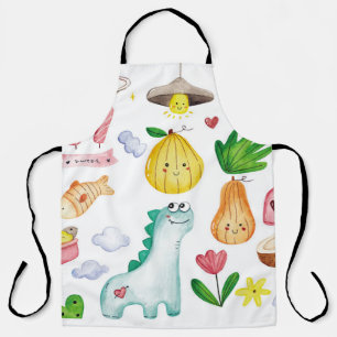 Kawaii Wasserfarbdoodles, Aufkleber fertig. Schürze