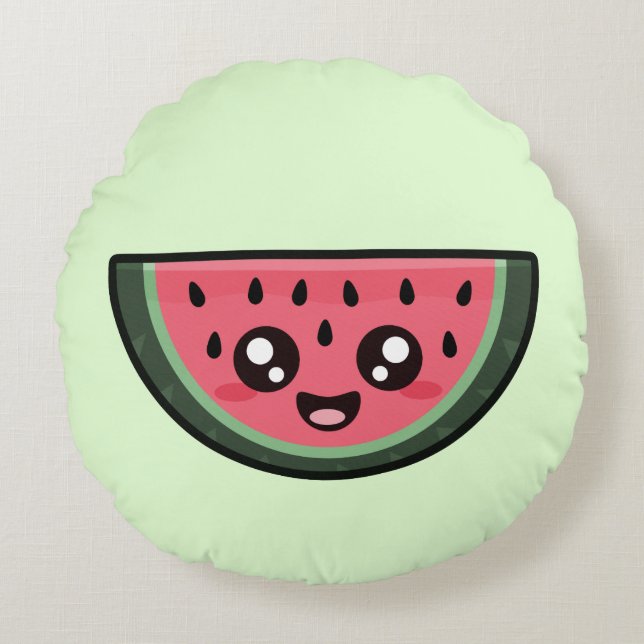 Kawaii Wassermelone Rundes Kissen (Vorderseite)