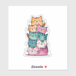 Kawaii Watercolor Cat Stack Niedlich Sticker