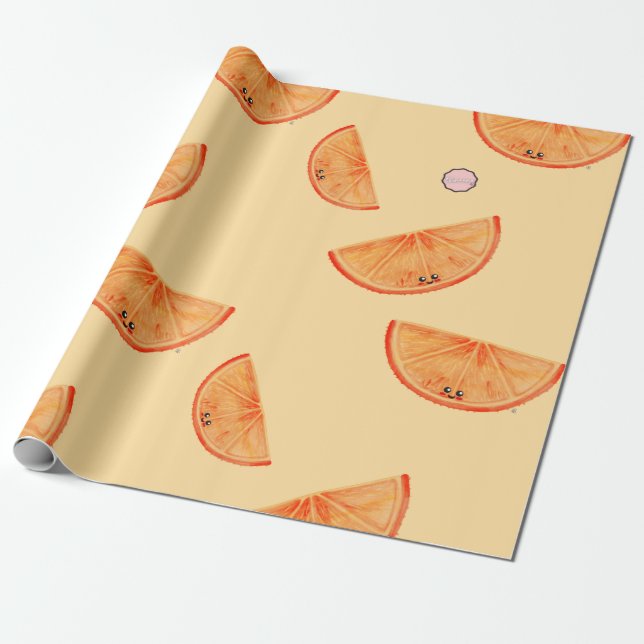 Kawaii Watercolor Orange Geschenkpapier (Ungerollt)