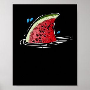 Kawaii Watermelon Shark Fin Family Summer Vacation Poster