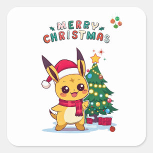 Kawaii-Weihnachtsfigur Ferienkunst für Anime Quadratischer Aufkleber