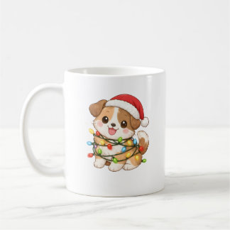 Kawaii-Weihnachtshund-Tasse mit Santa-Hut Kaffeetasse