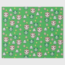 Kawaii Weihnachtskatzen & Sternen Umschlagpapier Geschenkpapier