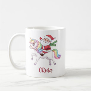 Kawaii Weihnachtsmann reitet auf einem Regenbogen- Kaffeetasse