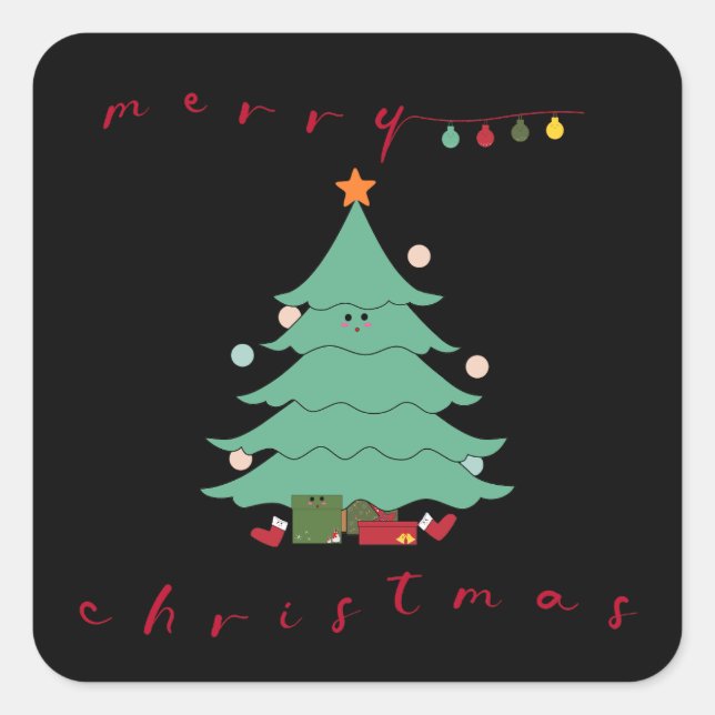 Kawaii Weihnachtssticker Quadratischer Aufkleber (Vorderseite)