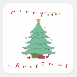 Kawaii Weihnachtssticker Quadratischer Aufkleber