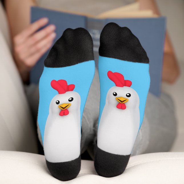 Kawaii Weißhühnchen / Rooster Socken (Unterseite)