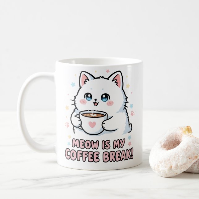Kawaii-Weißkatzen-Kaffeetasse Kaffeetasse (Mit Donut)