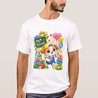 Kawaii-Welpen-Rückkehr-zur-Schule-Weißes-T-Shirt T-Shirt