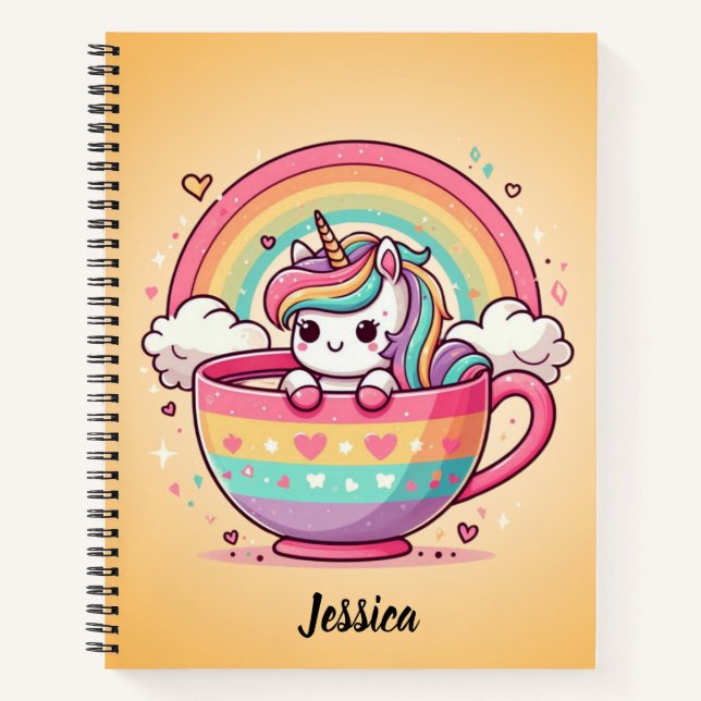 Kawaii Whimsical Rainbow Unicorn-Notebook Notizbuch (Vorderseite)