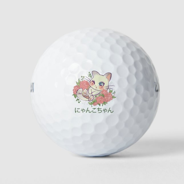Kawaii White Kitty Golfball (Vorderseite)