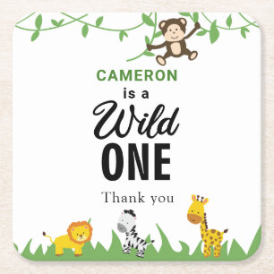 Kawaii Wild One Birthday Safari Jungle Animals Rechteckiger Pappuntersetzer