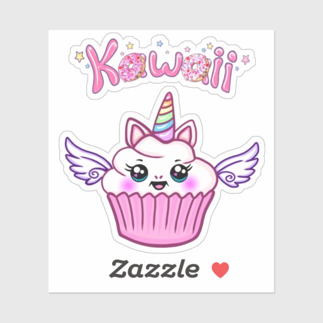 Kawaii Winged Rainbow Unicorn Cupcake Sticker Set (Blatt)